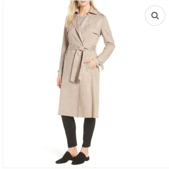 T Tahari Plus Size Mel Faux Suede Classic Trench Coat Light Taupe - Picture 2 of 15